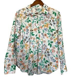 Loft Floral Button Down Shirt Size L‎ Multicolor Tropical Resort Coastal